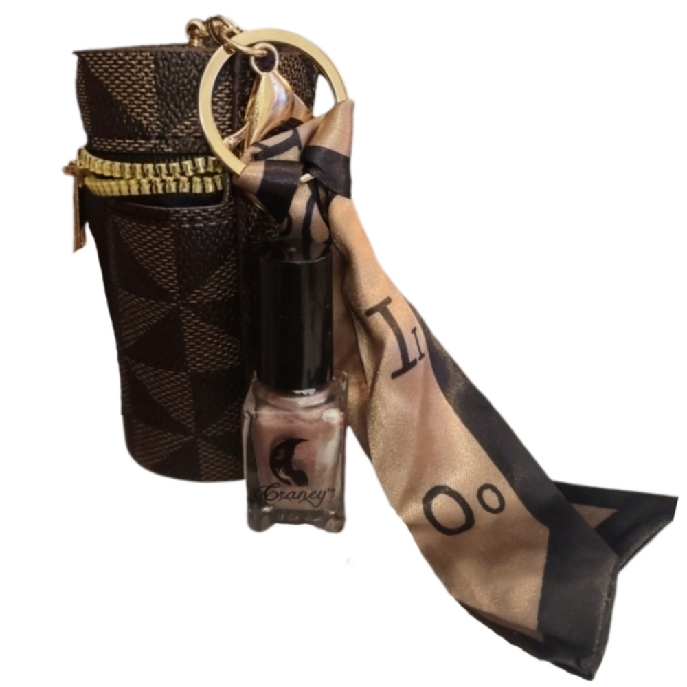 Brown Bag Hook Lipstick Case Keychain Bag Charm   with Scarf Accent - Picture 7 of 16